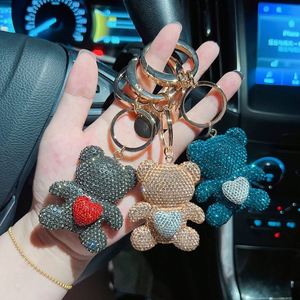 Factory Wholesale Designer Luxury Shining Water Diamond Bear Car Keychain Cute Bear Metal <b>Keyring</b> Girl Gift - Product Image 2
