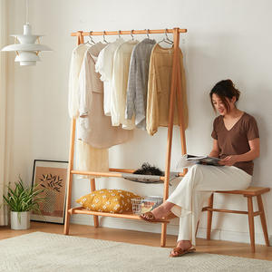 Porte-vêtements en bois massif de style nordique, bois de cerisier, 960x480x1670mm, organisateur de rangement multifonctionnel sur pied pour chambre à coucher - Product Image 2