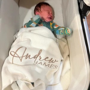 Manta bordada de punto con diseño de diamantes con <span class=keywords><strong>nombre</strong></span> personalizado, borde festoneado para bebés y adultos, ropa de cama para niños - Product Image 5