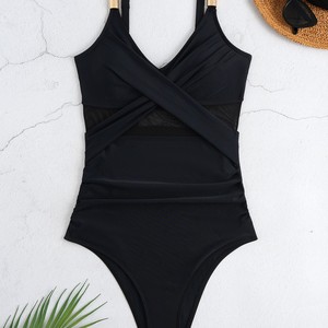Traje de Baño de Una Pieza de Malla de Color Sólido, Moderno y Sexy para Mujer - Product Image 2