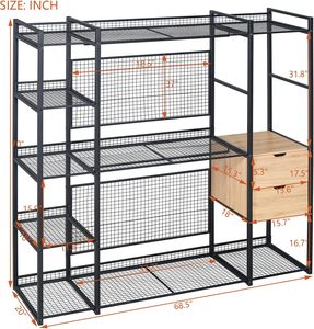 Latest <strong>Design</strong> Freestanding <strong>Closet</strong> Organizer Metal Open-Style Wardrobe with Hanging Rails Shelves 2 Drawers for Clothing Bags - Product Image 3