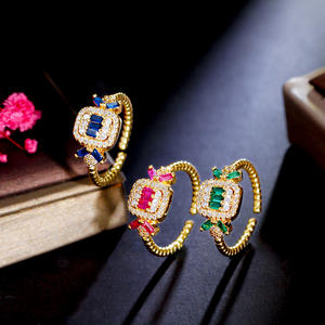 Anillo de compromiso con Circonia cúbica para mujer, sortija ajustable, oro de 18 quilates, verde, azul, rojo, compromiso - Product Image 2