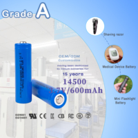 Batterie cylindrique lithium-ion 14500 600mAh 3.7V rechargeable pour rasoir, télécommande, électronique grand public LiNiMnCoO2