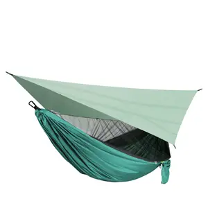 Outdoor mosquito net hammock canopy set folding camping hammock with waterproof sunshade canopy