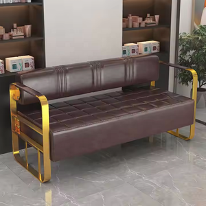 Modern Style Stainless Steel & Wood Barber Shop Waiting Chair Synthetic Leather Salon Furniture for Hospital & Office Use - Product Image 2