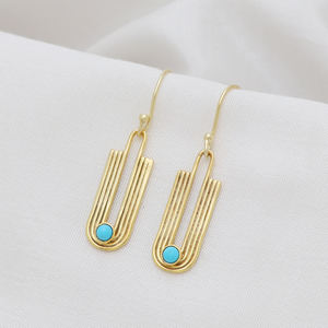 Boucles d'oreilles turquoise forme ronde plaqué or fin 925 argent sterling fini bleu turquoise boucle d'oreille en gros - Product Image 3