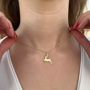 Schnelle Lieferung 18 Karat vergoldete Hirsch Anhänger Halskette Hochglanz polierte minimalist ische Hirschgeweih Halskette Weihnachts hirsch Schmuck