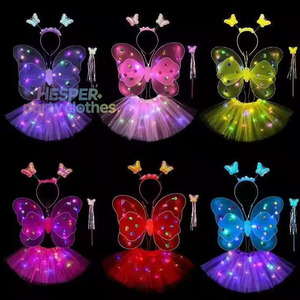 Robe tutu pour filles HP In Stock, design papillon féerique en tulle lumineux LED, 4 pièces, vêtements pour enfants pour Halloween et Noël, princesse - Product Image 1