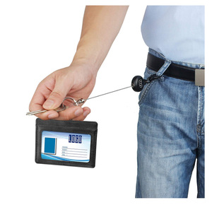 Leather <b>ID</b> card <b>holder</b>, name tag, multi-functional card <b>holder</b>, easy-pull buckle retractable employee <b>ID</b> tag, logo printing - Product Image 2
