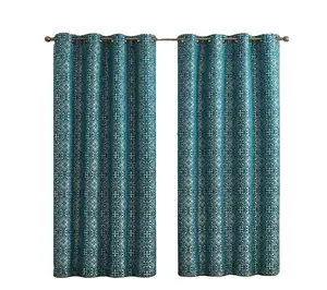 OEKO TEX 100% polyester european luxury style geometric pattern blackout jacquard curtain 100% block out all light for bedroom