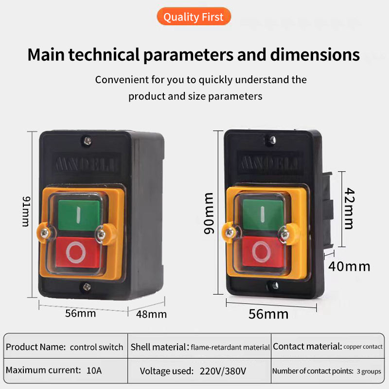 SHSNAO KAO-5H/5M Control Button Switch IP67 Waterproof Dustproof 10A/20A Metal ABS Copper Contacts Thickened Industrial Use