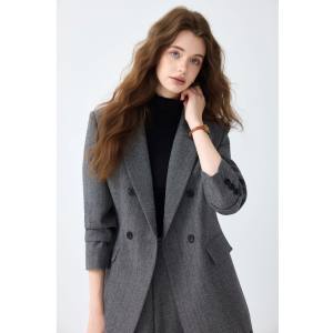 Ensemble <span class=keywords><strong>pantalon</strong></span> <span class=keywords><strong>tailleur</strong></span> pour <span class=keywords><strong>femme</strong></span> MIER XW1921+C217, en velours uni tissé laine/rayonne, à bouton unique, anti-plis, col en V, coupe complète - Product Image 4