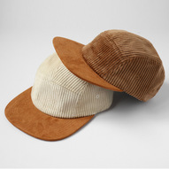 Gorra de campamento de 5 paneles personalizada Sombrero de pana en blanco liso con ala de gamuza