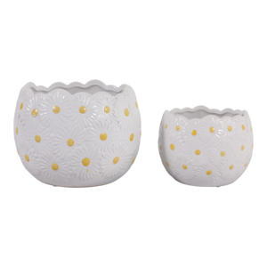 Vasi in ceramica con disegno a margherita per piante da interno ed esterno, set di due - Product Image 1