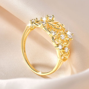 Anillo de Compromiso con Corona de Circonitas Transparentes 5A de Corte Redondo, Diseño de Enredadera, para Mujer, Estilo Reina de Quinceañera, 15 Años, Amor, Aniversario - Product Image 2