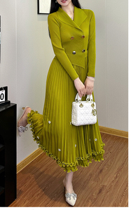 Vestido Elegante para Escritório com Entrega Rápida, Último Design, Cor Sólida, Manga Longa, Vestidos Casuais Plissados - Product Image 6