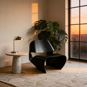 Silla de Ocio Minimalista de una Pieza - Asiento con Acabado Liso Negro para Decoración Moderna del Hogar - Product Image 1