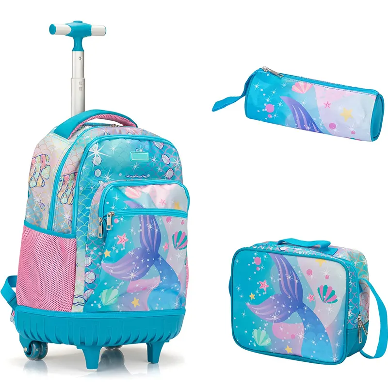 Groothandel Custom Wiel Schooltassen 3 In 1 Set Student Kinderen Stripfiguur Trolley Schooltas Voor Kinderen