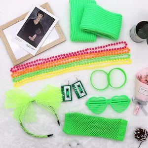 Jaren 80 Verkleedkleding Regenboog Kostuum Accessoires Set Tutu Rok Been Warmer Visnet Handschoenen Bril Oorbellen Ketting Hoofdband - Product Image 4