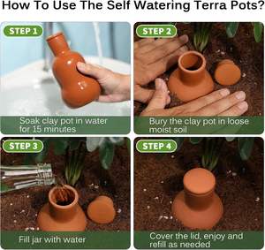 Vase Olla en argile à arrosage automatique en <span class=keywords><strong>terre</strong></span> <span class=keywords><strong>cuite</strong></span> vendu en usine avec pointes d'arrosage pour plantes de jardin - Product Image 5