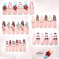 30 faux ongles à presser, forme amande et stiletto, motif floral 3D, bande argentée et cœur, avec lime à ongles, vente en gros et dropshipping
