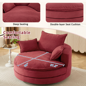 360 Swivel Convertible <b>Sofa</b> Chair Set 57.5" Square with Dual-layer Cushion Design 3 Removable Pillows Modern <b>Hotel</b> Use - Product Image 4