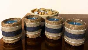 Portavelas de mimbre vintage con asa para mejor agarre, hecho a mano en India, para velas de cristal y portavelas. - Product Image 3