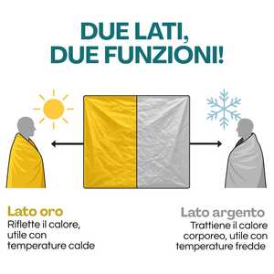 Coperta Isotermica 210x140 Cm per Soccorso, Sopravvivenza ed Emergenza, con Ritenzione di Calore, Oro e Argento - Product Image 4