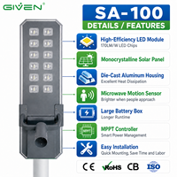 Lampu Jalan Tenaga Surya Terintegrasi Berperingkat IP66 dengan Casing Aluminium, Modul LED Besar, Pengontrol MPPT, Baterai LiFePO4, dan Sensor Gerak Microwave
