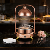Lampe de restauration en acier inoxydable à motif martelé or rose pour réchauffer les aliments, réchaud commercial avec lampe pour restaurant
