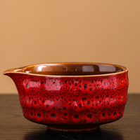 Bol à matcha en céramique bleu émaillé à texture bulle, avec bec verseur, accessoire pour ensemble de carafe Chawan