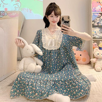 Chemise de nuit élégante en coton pour femme, style princesse, respirante, à motif floral, grande taille, pour la maison, vente en gros
