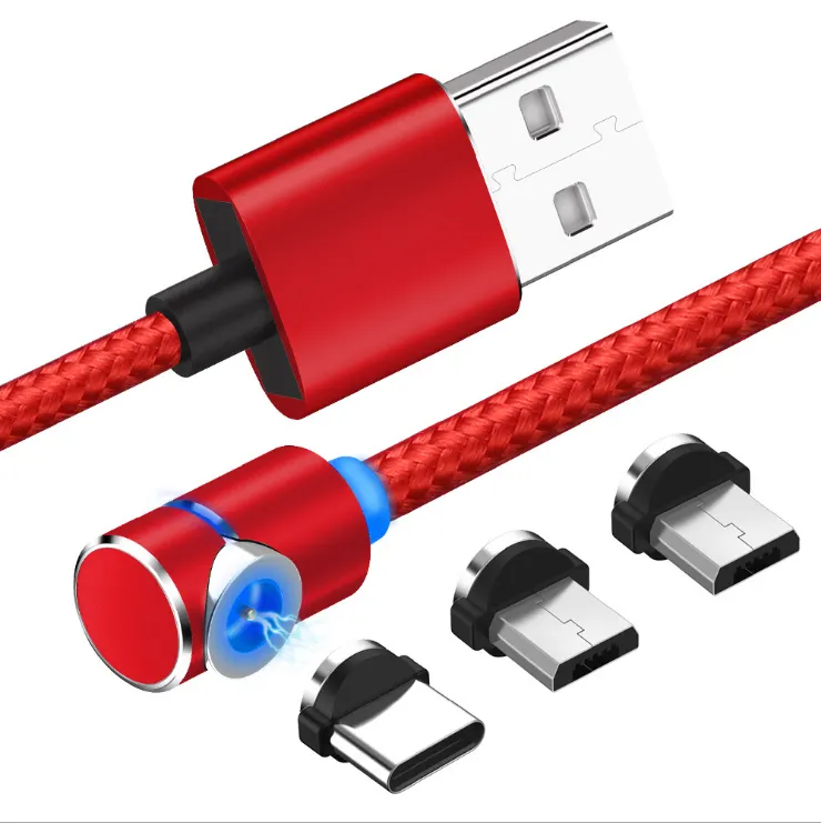 Logo personalizzato rosso 90 gradi di nylon tpe gaming micro tipo di 8pin-c 1m cavo usb Magnetico caricabatteria da auto cavo usb per il telefono astuto