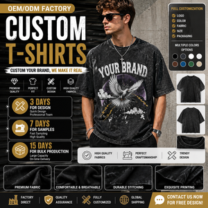 T-shirt en coton épais surdimensionné avec graphique Dove Lightning, délavage minéral vintage, personnalisable avec logo, couleur et tissu, fabrication OEM ODM - Product Image 1