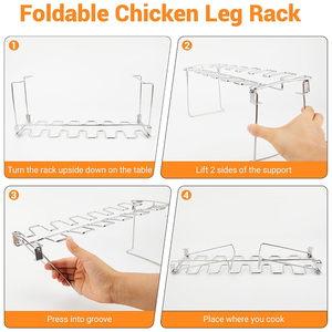 Soporte de Acero Inoxidable con 14 Ranuras para Piernas de <span class=keywords><strong>Pollo</strong></span>, Asador de Muslos de <span class=keywords><strong>Pollo</strong></span> para Parrilla con Bandeja Recolectora de Grasa - Product Image 6