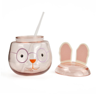 Gobelet en plastique transparent réutilisable de 500 ml avec couvercle et paille, motif lapin et radis, pour Pâques, avec logo personnalisé, idéal pour les fêtes.
