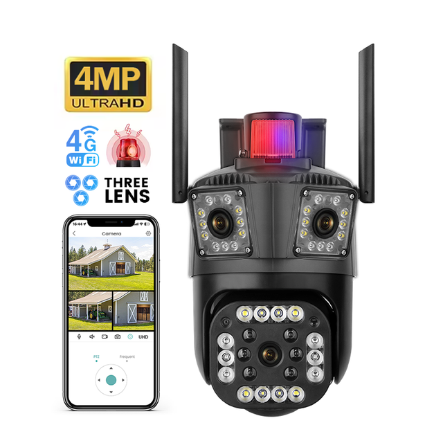 V380Pro Wifi Outdoor Camera Three Screens Smart Home Security System Wireless Humanoid Tracking Motion Built-in Mic Cloud