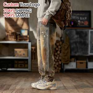 Custom Paint High Quality Weg Denim <b>Jeans</b> Pant Streetwear Vintage Distressed Wholesale Splatter Baggy Straight Fit for Men <b>Jeans</b> - Product Image 4