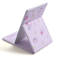 Miroir de maquillage pliable rectangulaire en cuir PU, motif mignon, portable, vente en gros