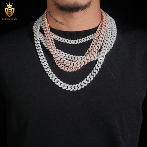 Wholesale Price <strong>Solid</strong> <strong>Silver</strong> 925 Rose Gold Cuban 10mm 12mm 13mm Iced Out VVS Moissanite Cuban Chain Necklace - Product Image 1