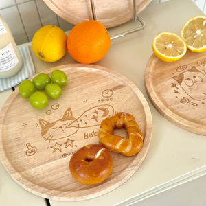 Assiette ronde en bois Yuanjin, qualité alimentaire, design mignon de dessin animé, pour fruits, steak, utilisation en fête - Product Image 4