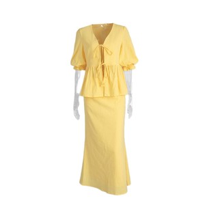 Traje de Falda con Cuello en V y Mangas <span class=keywords><strong>Cortas</strong></span> con Volantes, Nuevo para Verano - Product Image 5