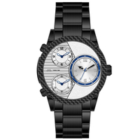Montre pour homme en acier inoxydable avec design personnalisé et logo de marque, 3 fuseaux horaires, boîtier de 42,5 mm avec lunette en fibre de carbone, résistante à l'eau 50 m, U4640