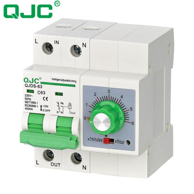QJC QJDS-63  Din Rail Countdown Timer Circuit Breaker AC Mechanical Time Switch for Water Pump EV Charger
