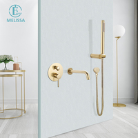 Dji Melissa — ensemble douche murale, salle de bain en laiton brossé or robinet cascade bain chaud et froid, mitigeurs de douche