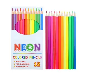 12 Colors Standard 7'' Neon Body Wooden Color Pencil With Customized Logo