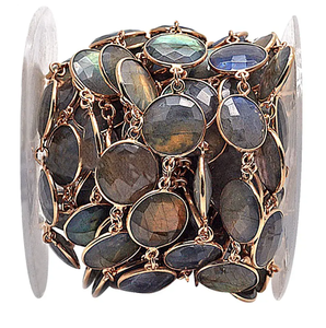 Chaîne de connecteur à breloques en labradorite ronde à facettes plaquée or 24 carats - Product Image 1