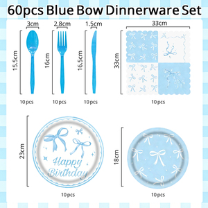 640419 Kit per Festa <span class=keywords><strong>di</strong></span> <span class=keywords><strong>Compleanno</strong></span> Azzurro: Elegante Set <span class=keywords><strong>di</strong></span> Stoviglie a Tema Fiocco per Baby Shower o Compleanni - Product Image 6