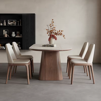Table à manger ovale moderne en bois de luxe italien, base en noyer massif, plateau en pierre frittée brun Venise, pour mobilier de salon de villa