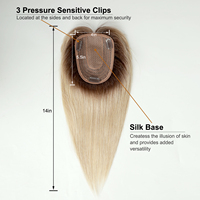 613 Postiche Cheveux Humains Véritables Topper Base Soie pour Femmes Blond Naturel Lisse avec Frange Clip-in